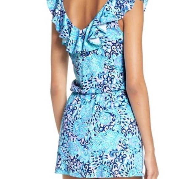 Lilly Pulitzer Alessa Ruffled Romper Light Aqua Spritz - Picture 2 of 7